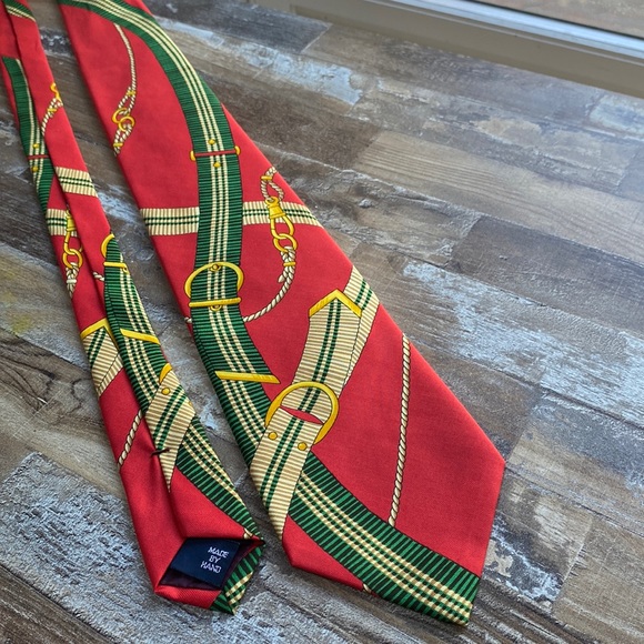 Polo Ralph Lauren silk hand made in USA red green rare tie - Picture 1 of 9